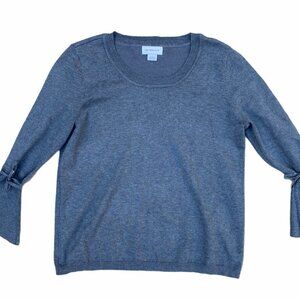 Liz Claiborne Women's Grey Sleeve Tie Crew Pullover Sweater  L​​​​​​​